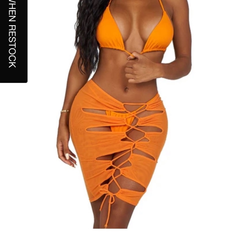 Clout chasing orange 3 piece swim set